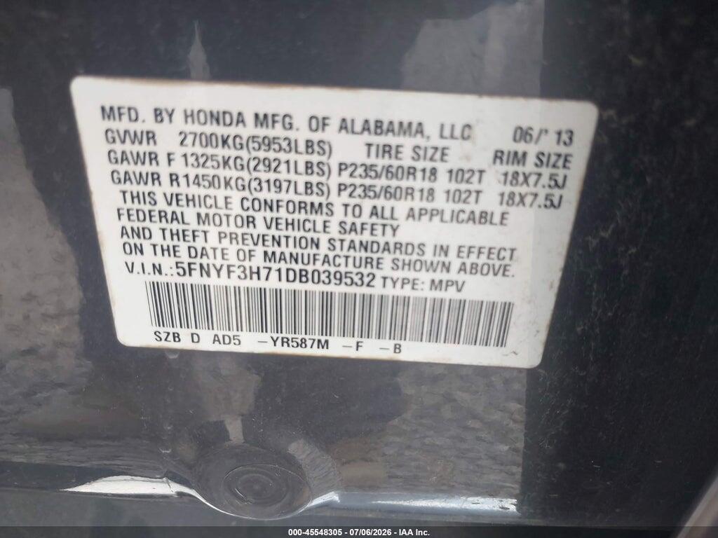 5FNYF3H71DB039532 2013 HONDA PILOT photo no. 9