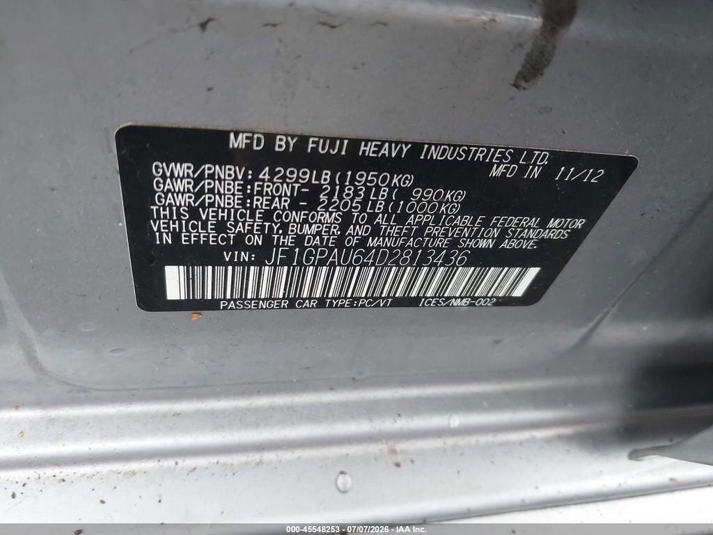 JF1GPAU64D2813436 2013 SUBARU IMPREZA photo no. 9