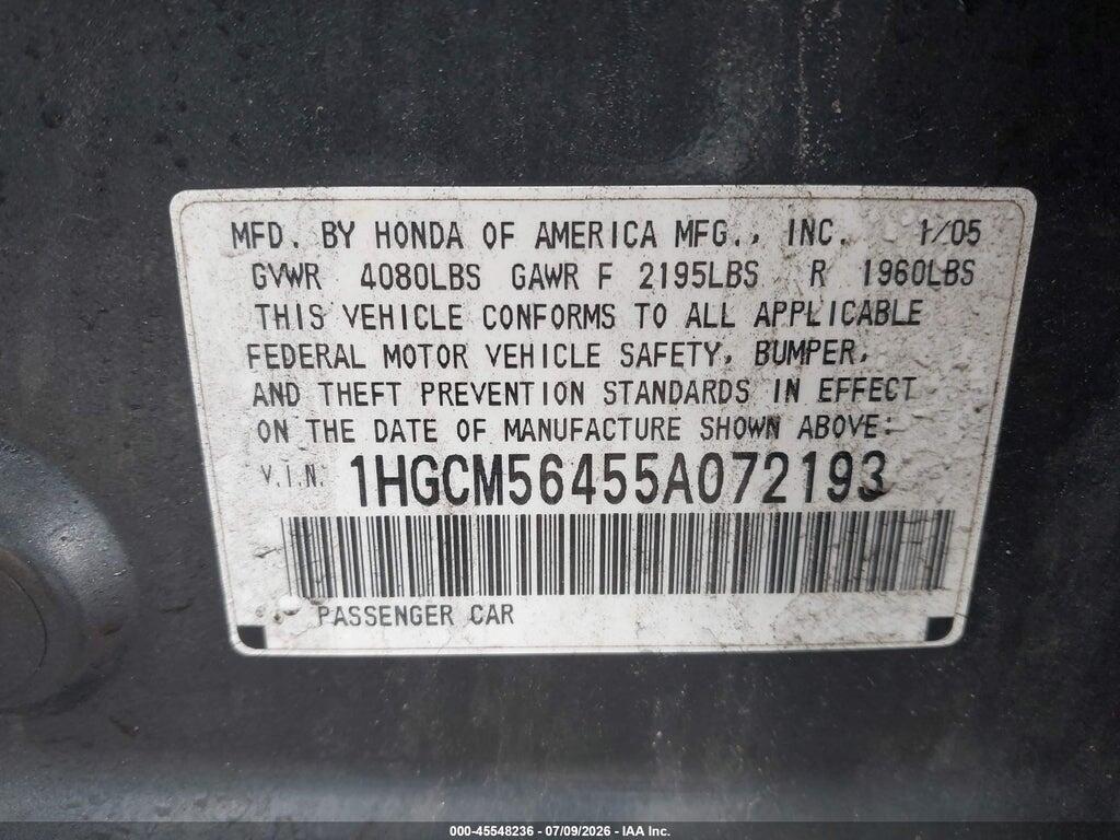1HGCM56455A072193 2005 HONDA ACCORD photo no. 9