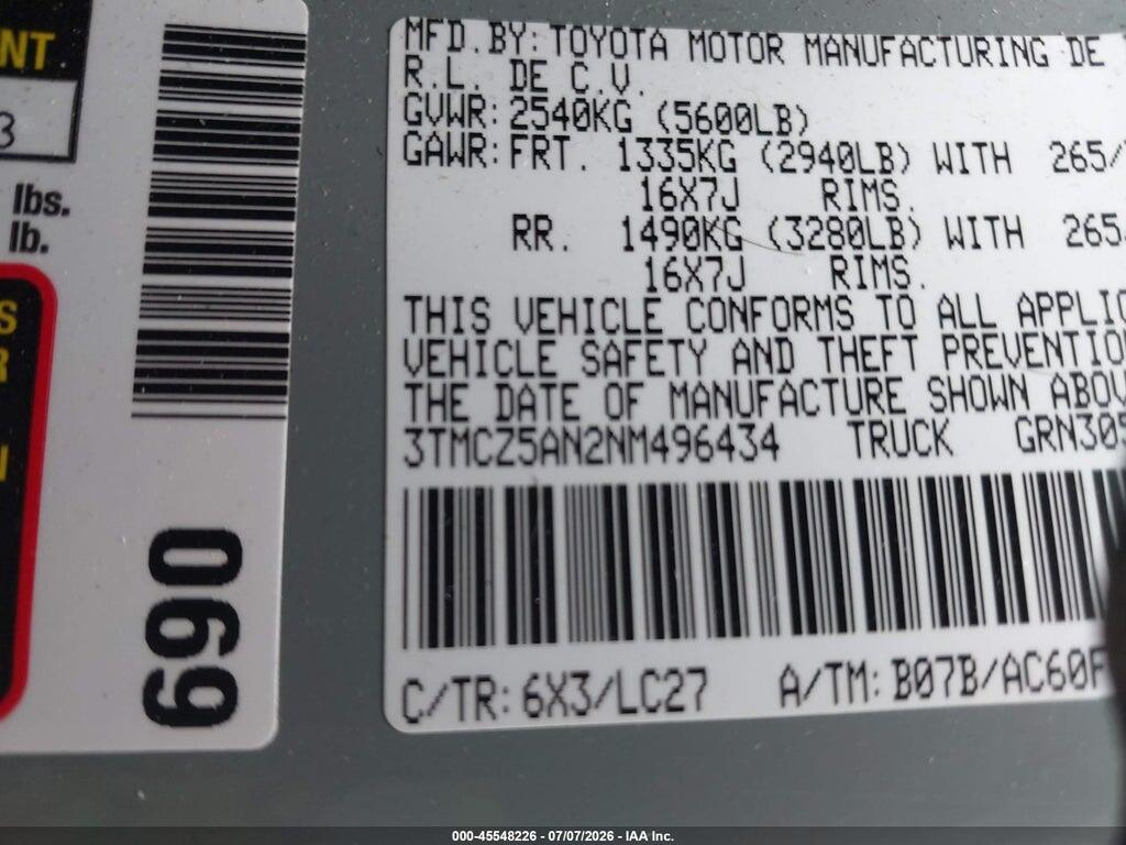 3TMCZ5AN2NM496434 2022 TOYOTA TACOMA photo no. 9
