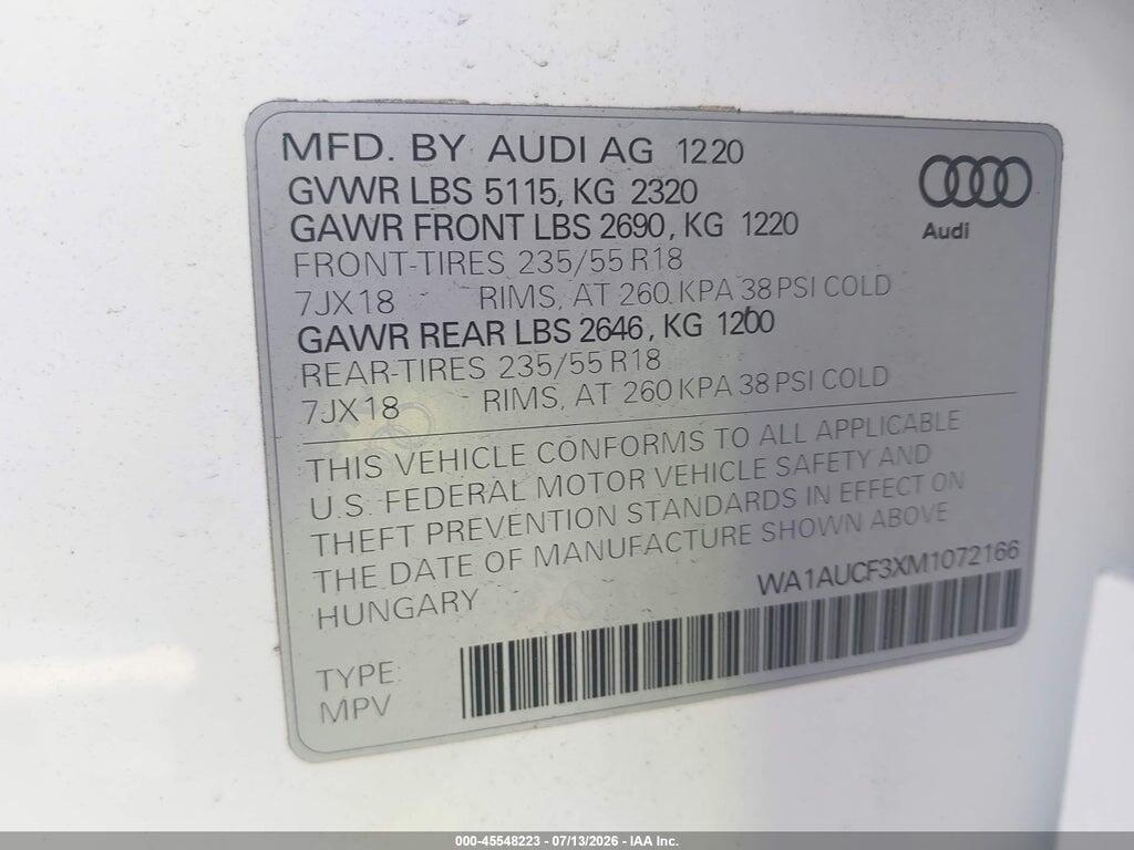 WA1AUCF3XM1072166 2021 AUDI Q3 photo no. 9