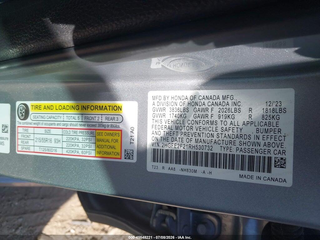 2HGFE2F21RH530732 2024 HONDA CIVIC photo no. 9
