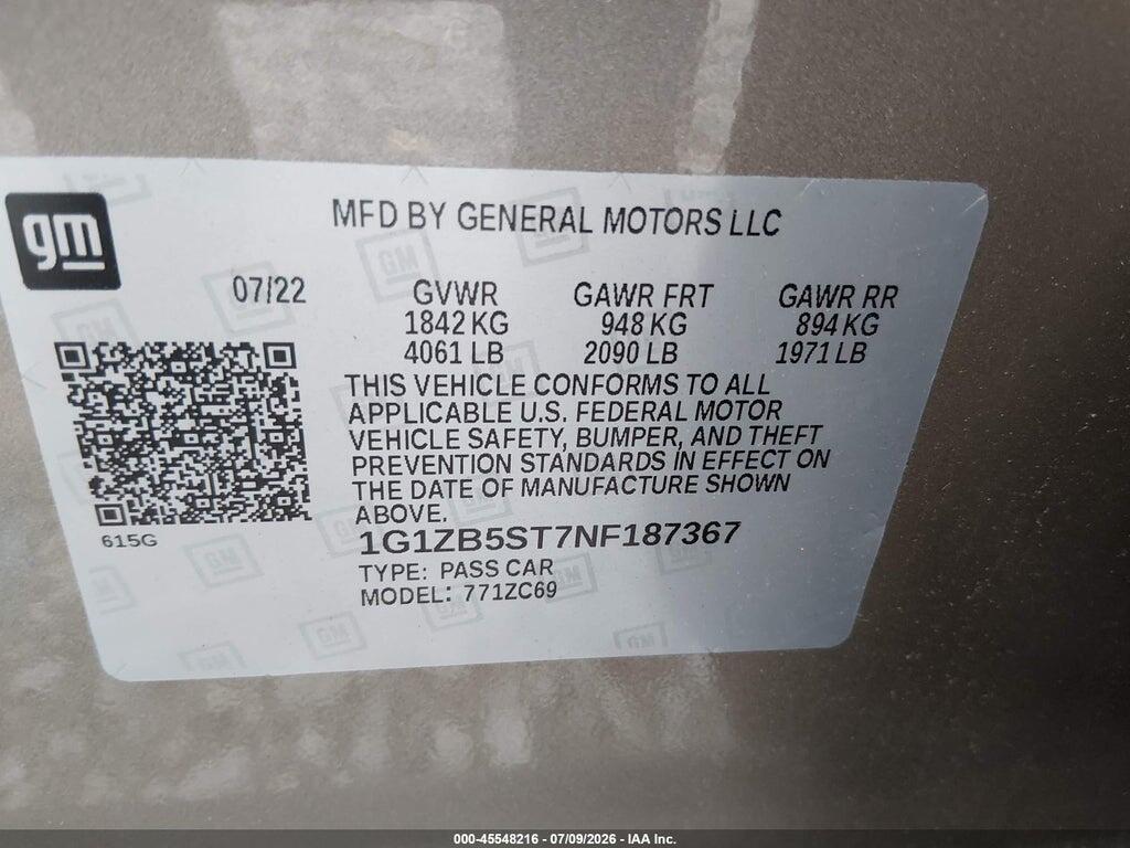 1G1ZB5ST7NF187367 2022 CHEVROLET MALIBU photo no. 9