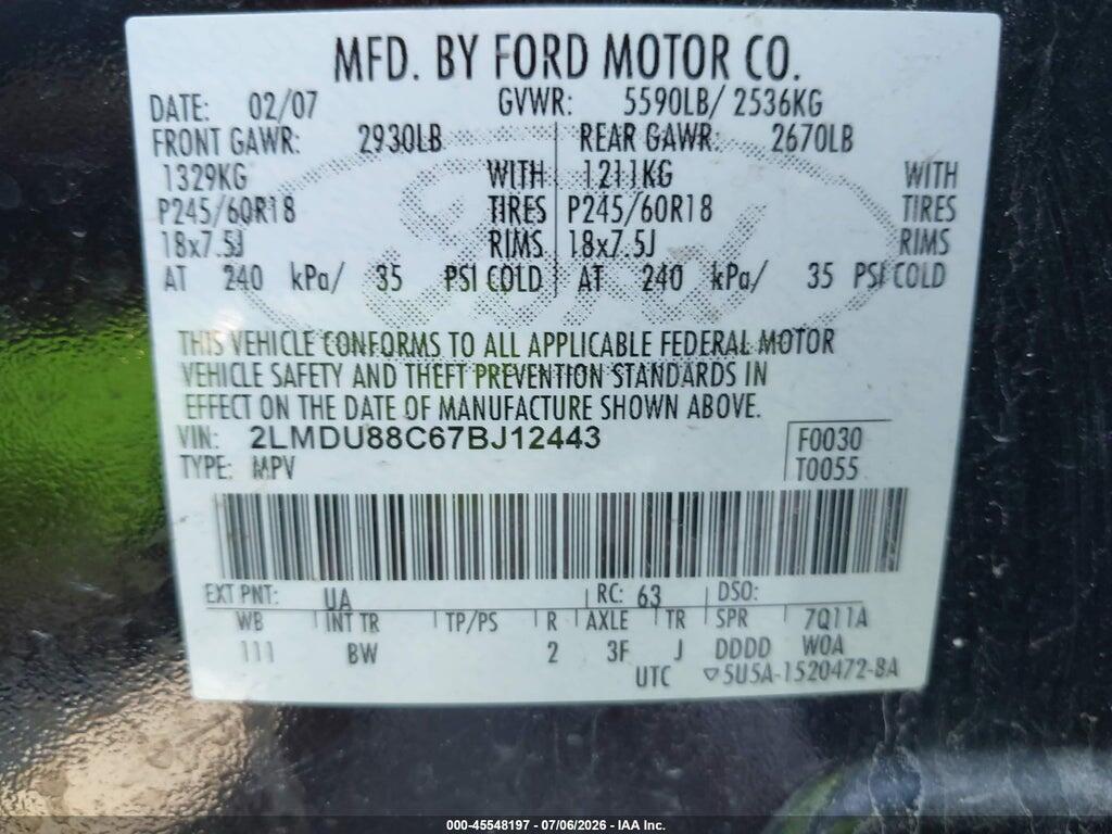 2LMDU88C67BJ12443 2007 LINCOLN MKX photo no. 9