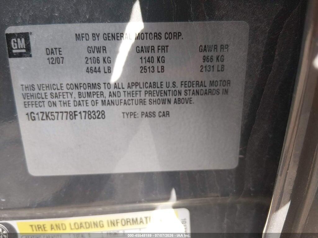 1G1ZK57778F178328 2008 CHEVROLET MALIBU photo no. 9