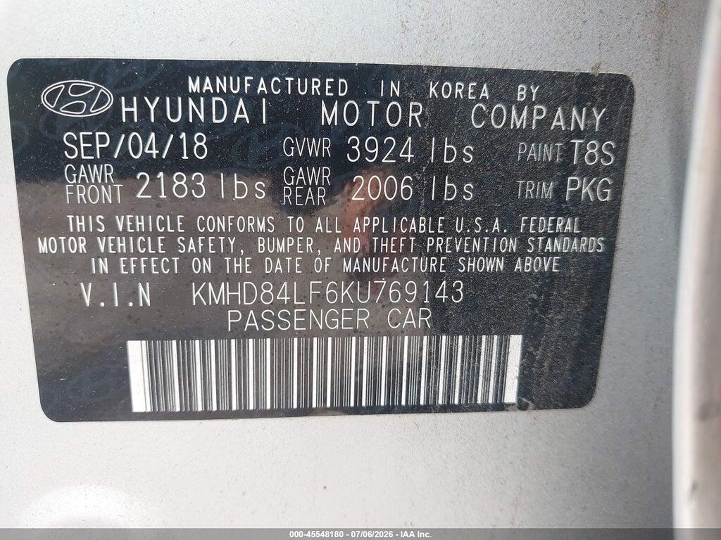 KMHD84LF6KU769143 2019 HYUNDAI ELANTRA photo no. 9