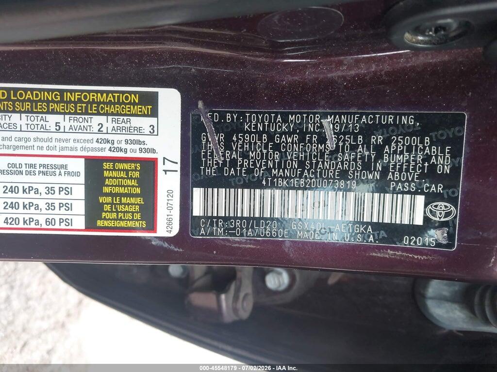 4T1BK1EB2DU073819 2013 TOYOTA AVALON photo no. 9