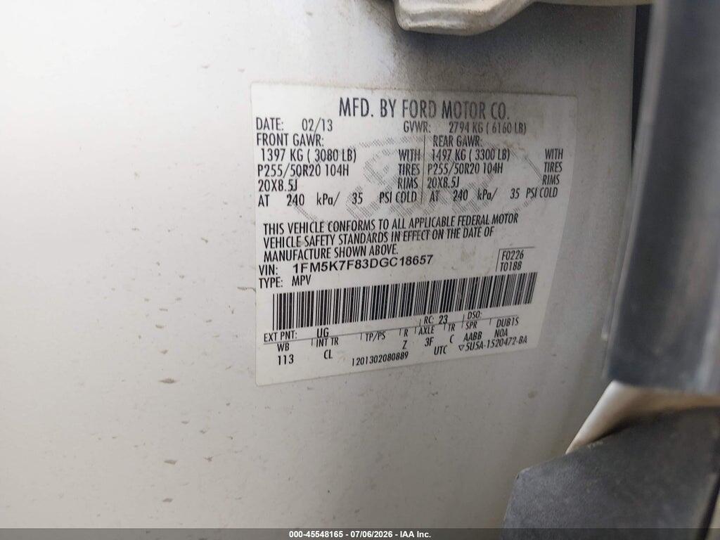 1FM5K7F83DGC18657 2013 FORD EXPLORER photo no. 9