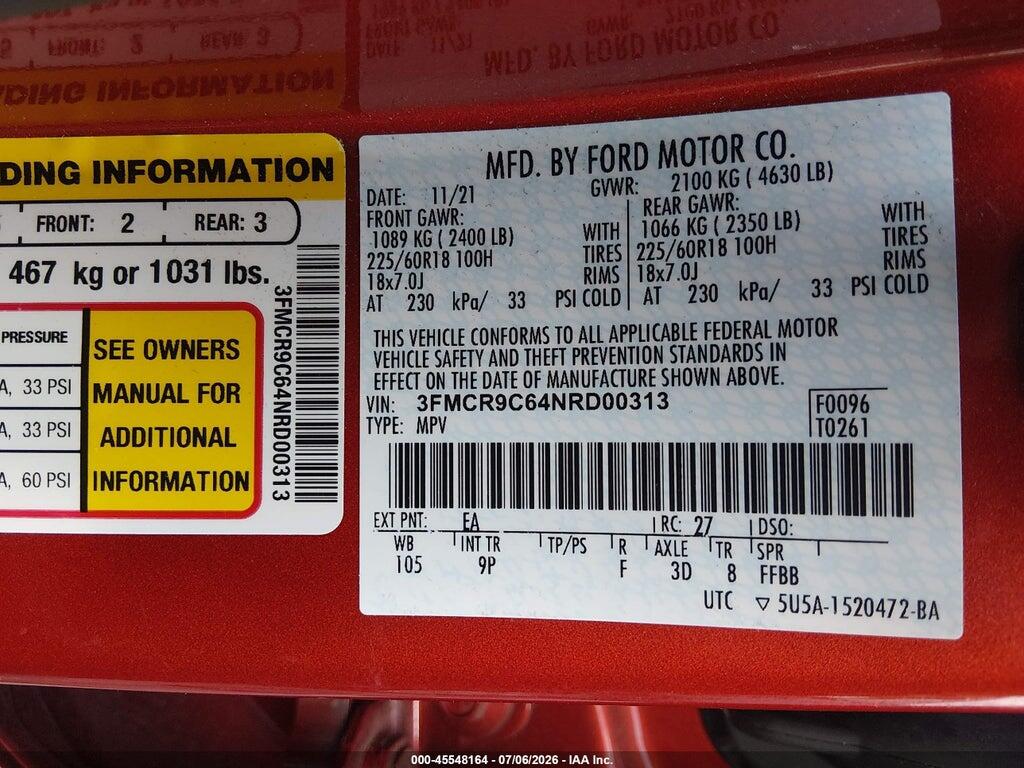 3FMCR9C64NRD00313 2022 FORD BRONCO SPORT photo no. 9
