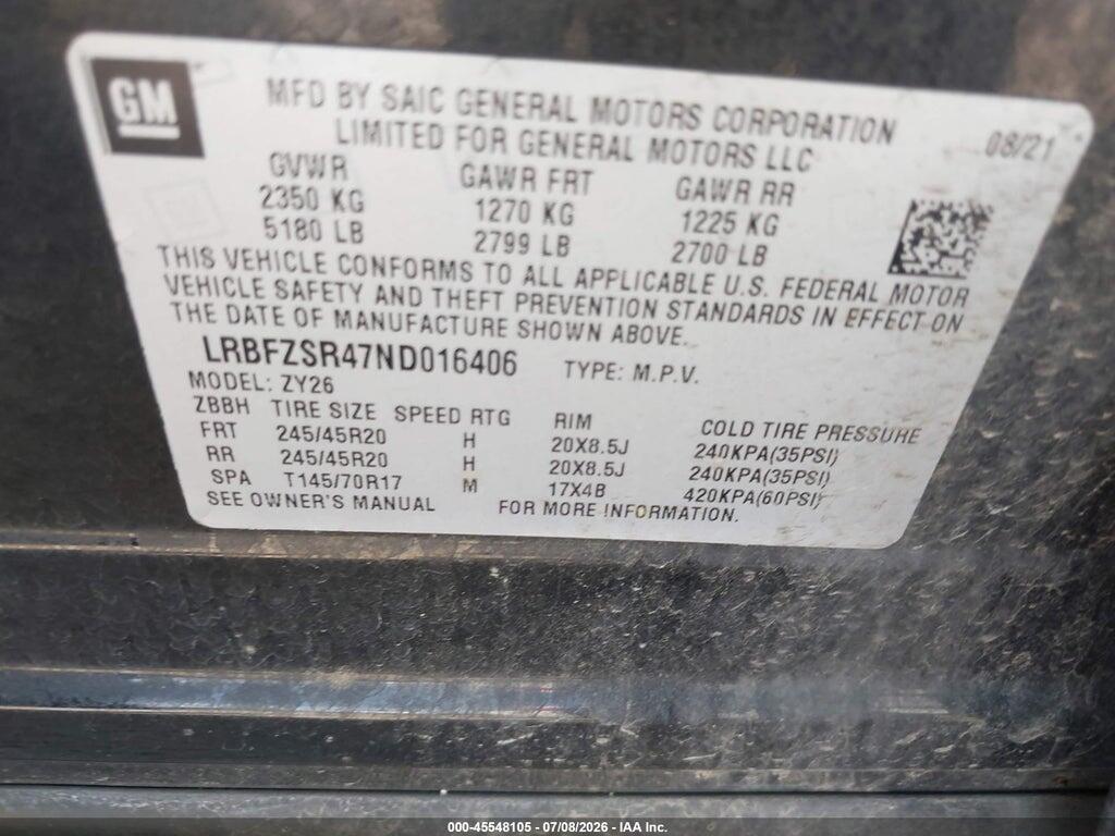 LRBFZSR47ND016406 2022 BUICK ENVISION photo no. 9