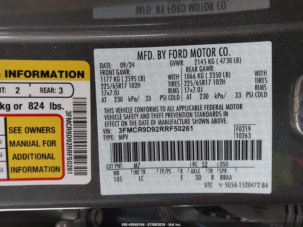 3FMCR9D92RRF50261 2024 FORD BRONCO SPORT photo no. 9