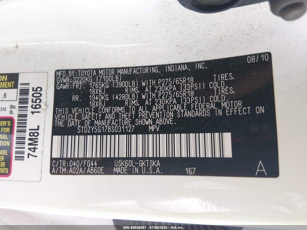 5TDZY5G17BS031127 2011 TOYOTA SEQUOIA photo no. 9