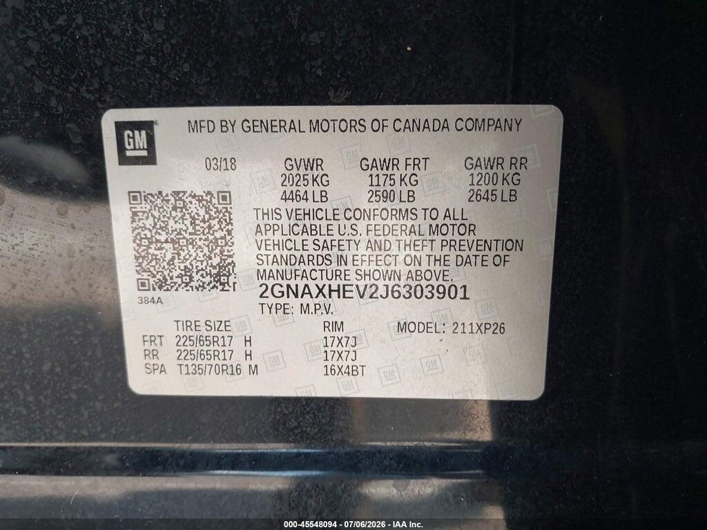 2GNAXHEV2J6303901 2018 CHEVROLET EQUINOX photo no. 9
