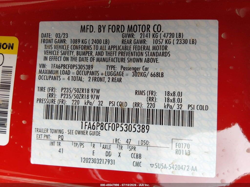 1FA6P8CF0P5305389 2023 FORD MUSTANG photo no. 9