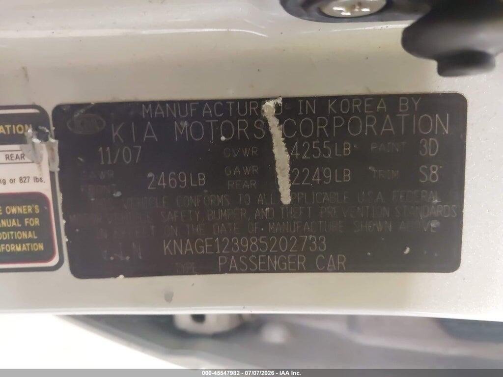 KNAGE123985202733 2008 KIA OPTIMA photo no. 9