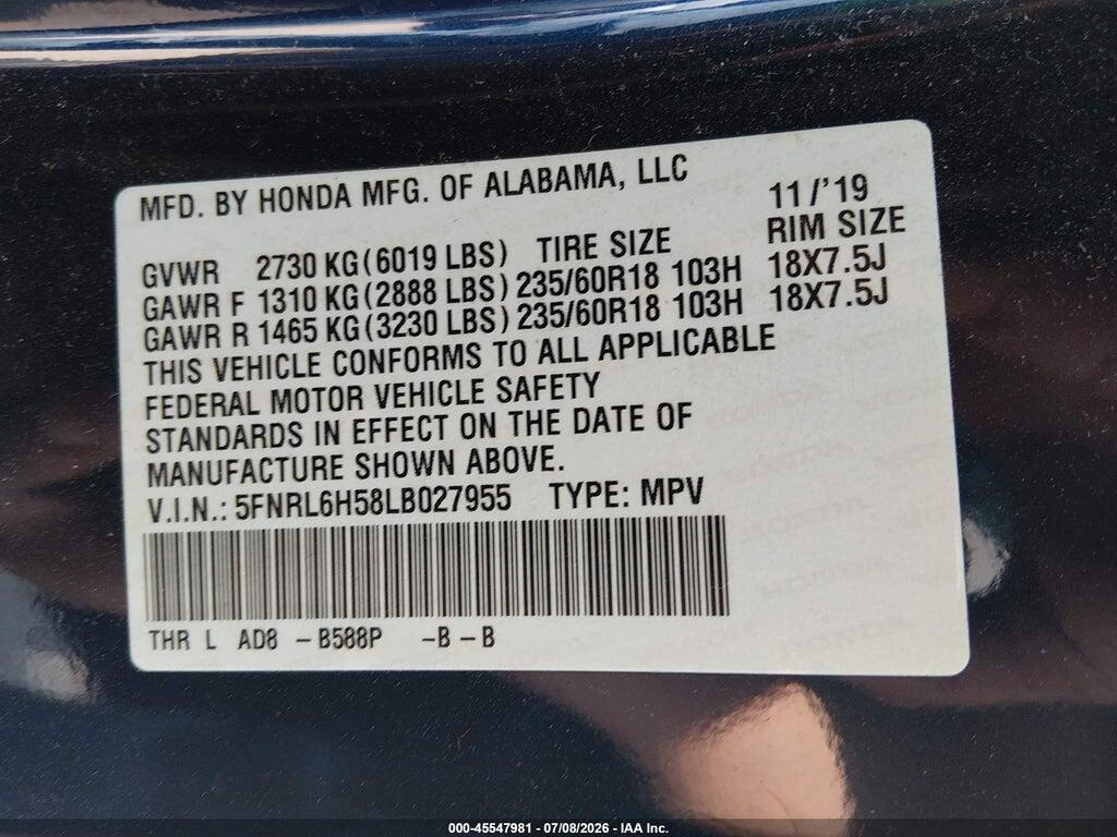 5FNRL6H58LB027955 2020 HONDA ODYSSEY photo no. 9