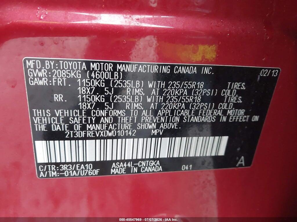 2T3DFREVXDW010142 2013 TOYOTA RAV4 photo no. 9
