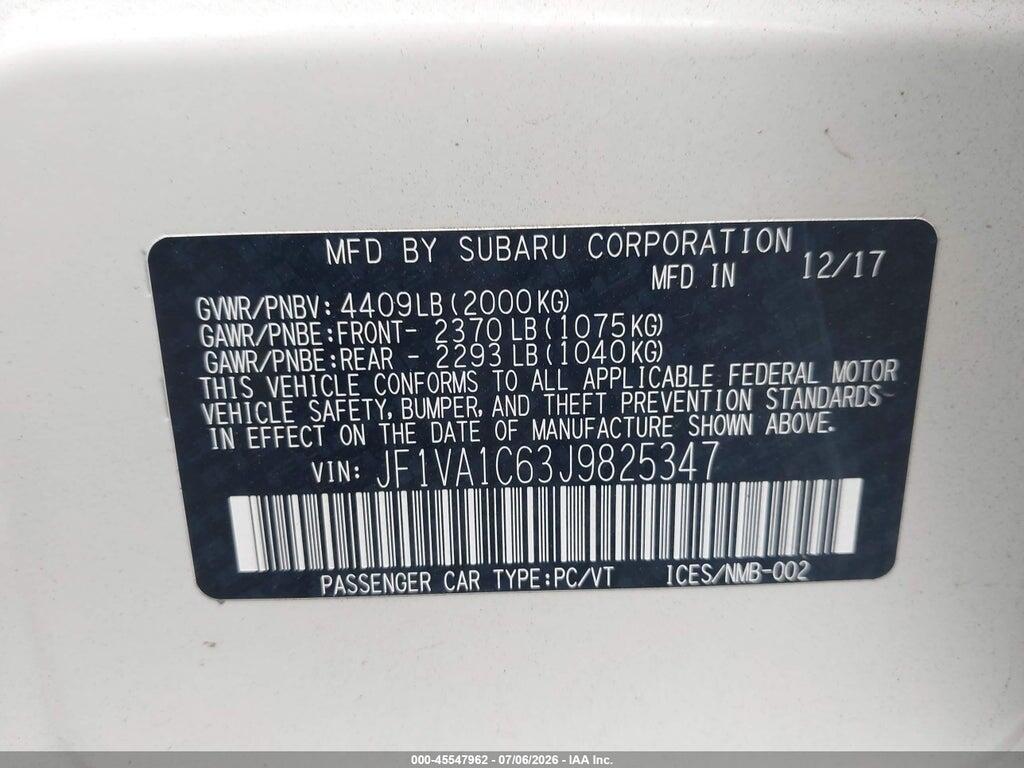 JF1VA1C63J9825347 2018 SUBARU WRX photo no. 9