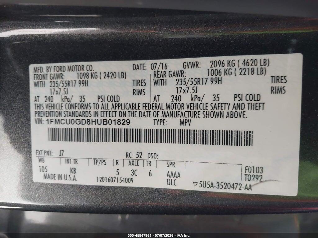 1FMCU0GD8HUB01829 2017 FORD ESCAPE photo no. 9