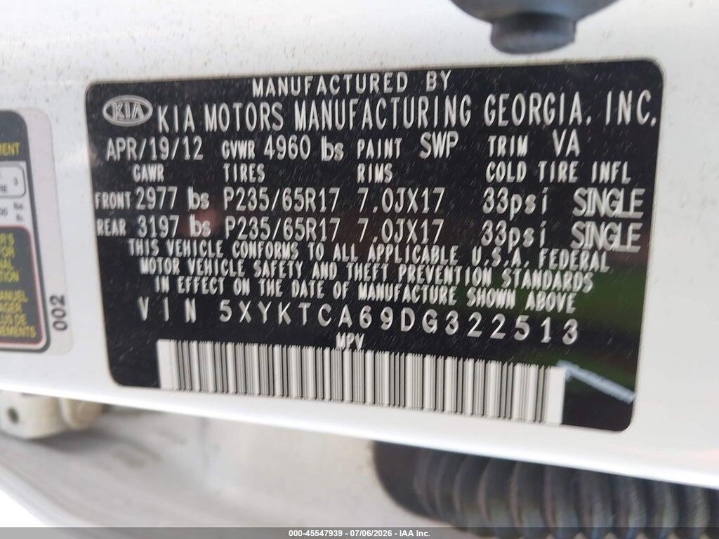 5XYKTCA69DG322513 2013 KIA SORENTO photo no. 9
