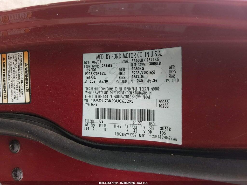 1FMDU73K93UC65293 2003 FORD EXPLORER photo no. 9