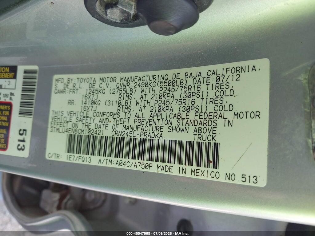 3TMLU4EN8CM102421 2012 TOYOTA TACOMA photo no. 9