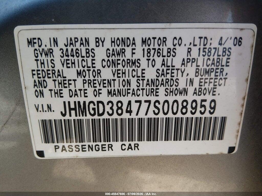 JHMGD38477S008959 2007 HONDA FIT photo no. 9