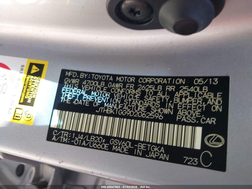 JTHBK1GG9D2062596 2013 LEXUS ES 350 photo no. 9