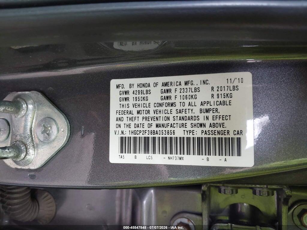 1HGCP2F38BA053856 2011 HONDA ACCORD photo no. 9
