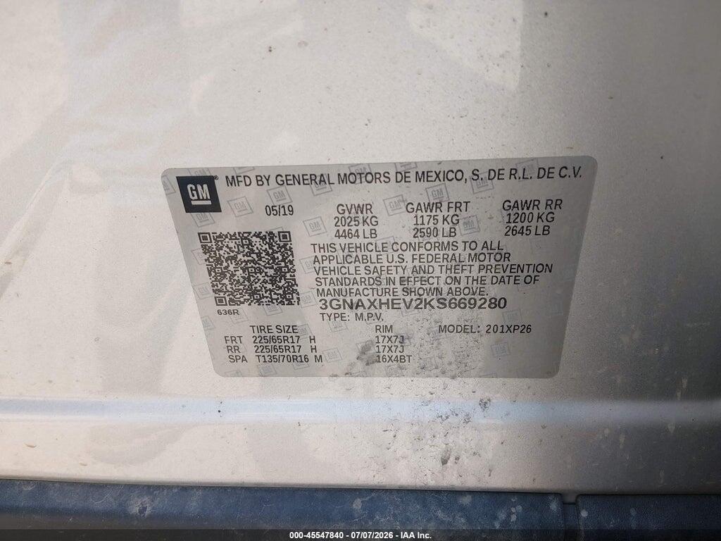 3GNAXHEV2KS669280 2019 CHEVROLET EQUINOX photo no. 9