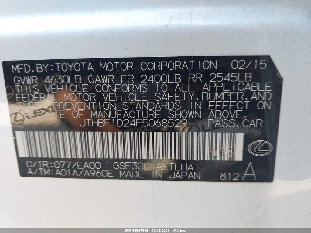 JTHBF1D24F5068529 2015 LEXUS IS 250 photo no. 9