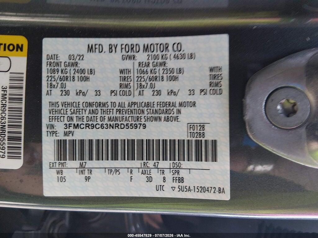 3FMCR9C63NRD55979 2022 FORD BRONCO SPORT photo no. 9