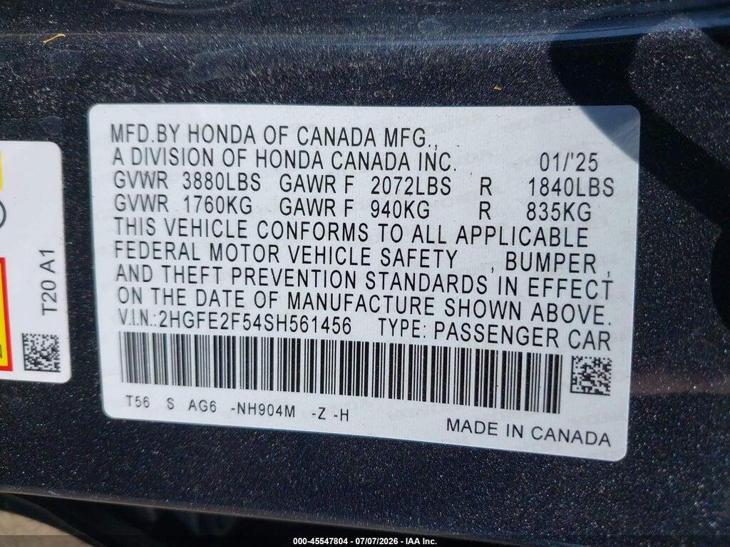2HGFE2F54SH561456 2025 HONDA CIVIC photo no. 9