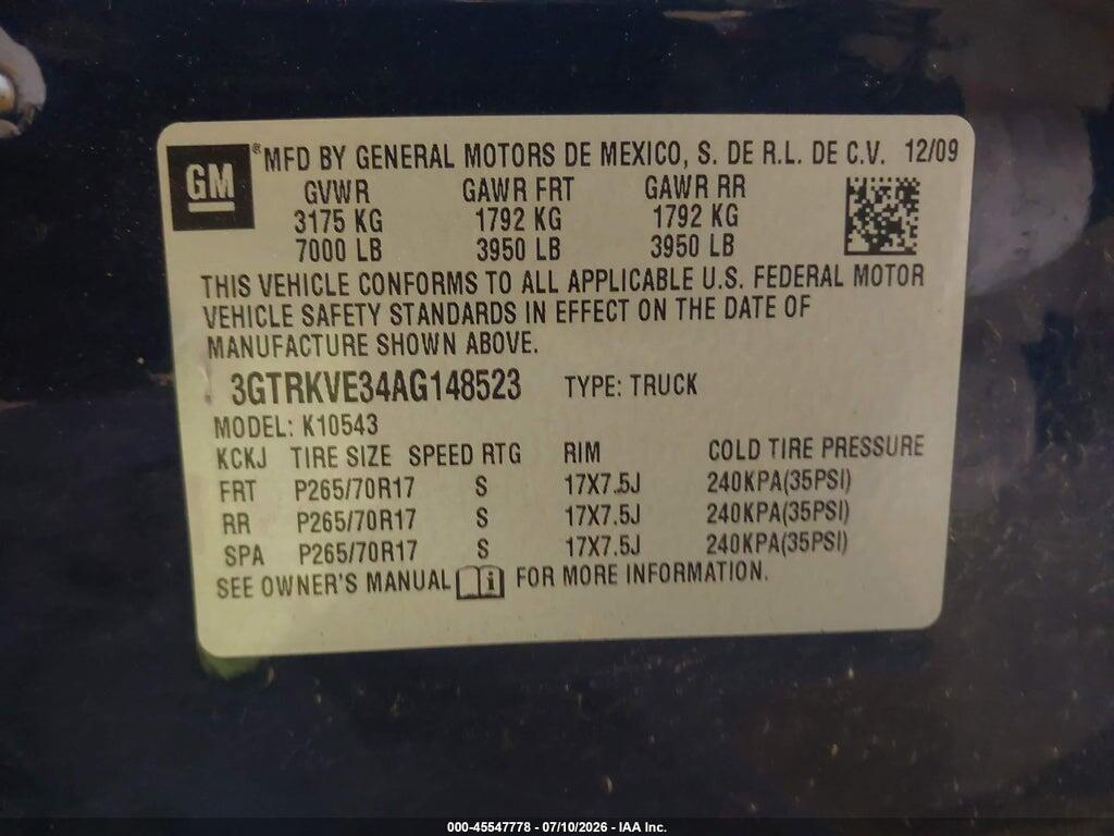 3GTRKVE34AG148523 2010 GMC SIERRA 1500 photo no. 9