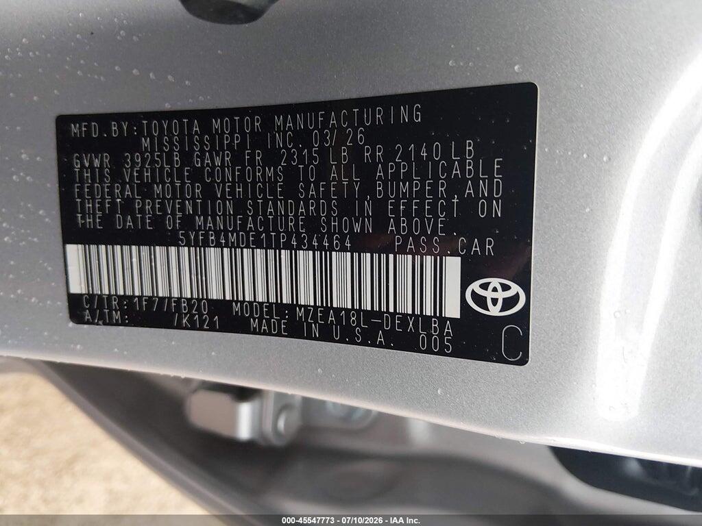 5YFB4MDE1TP434464 2026 TOYOTA COROLLA photo no. 9