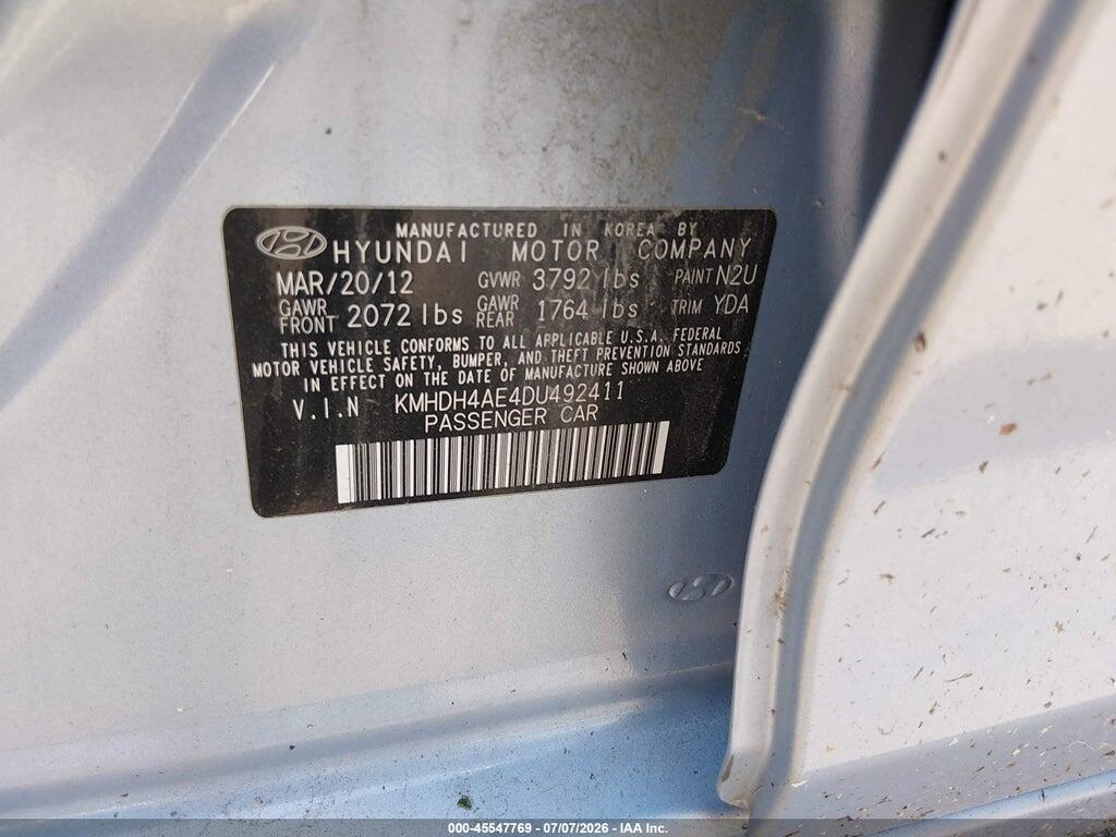 KMHDH4AE4DU492411 2013 HYUNDAI ELANTRA photo no. 9