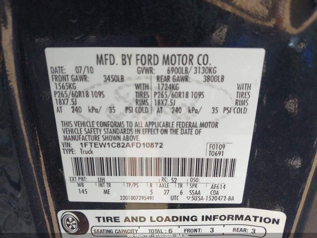1FTEW1C82AFD10872 2010 FORD F-150 photo no. 9