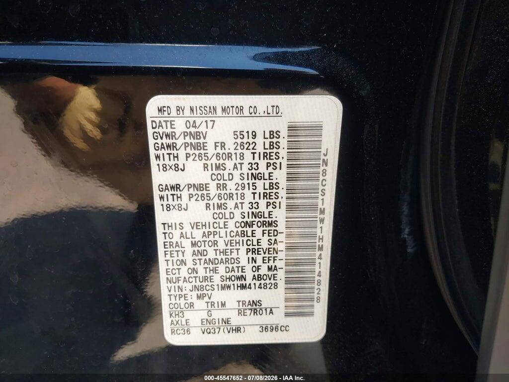 JN8CS1MW1HM414828 2017 INFINITI QX70 photo no. 9