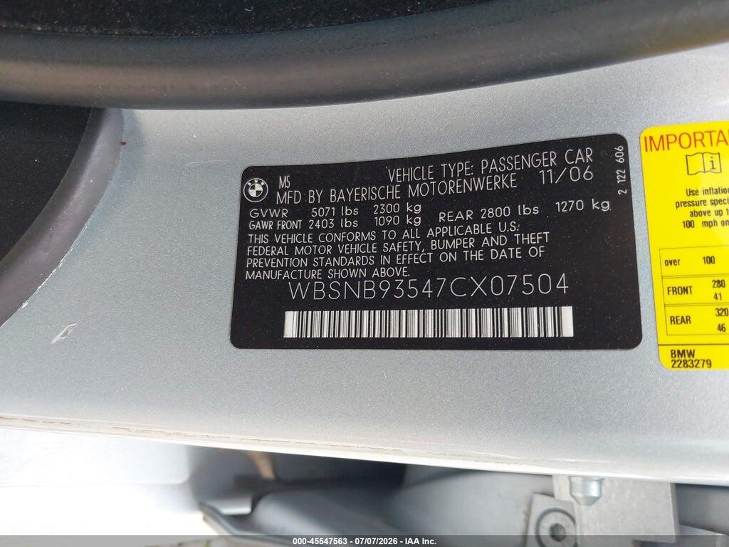 WBSNB93547CX07504 2007 BMW M5 photo no. 9