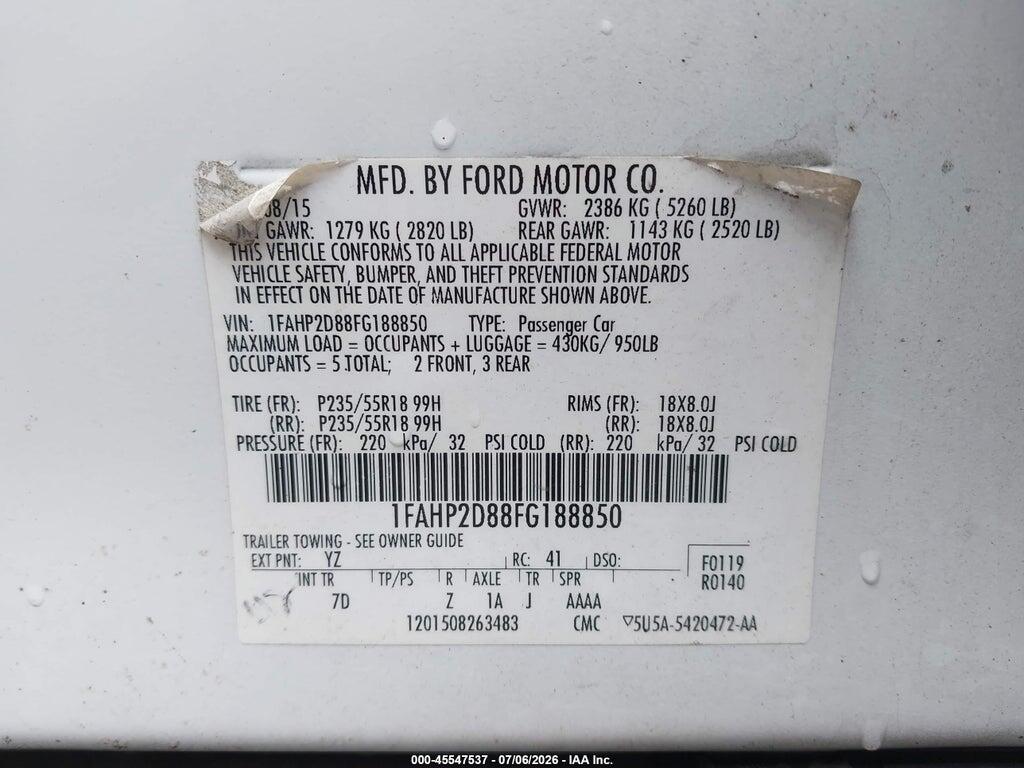 1FAHP2D88FG188850 2015 FORD TAURUS photo no. 9