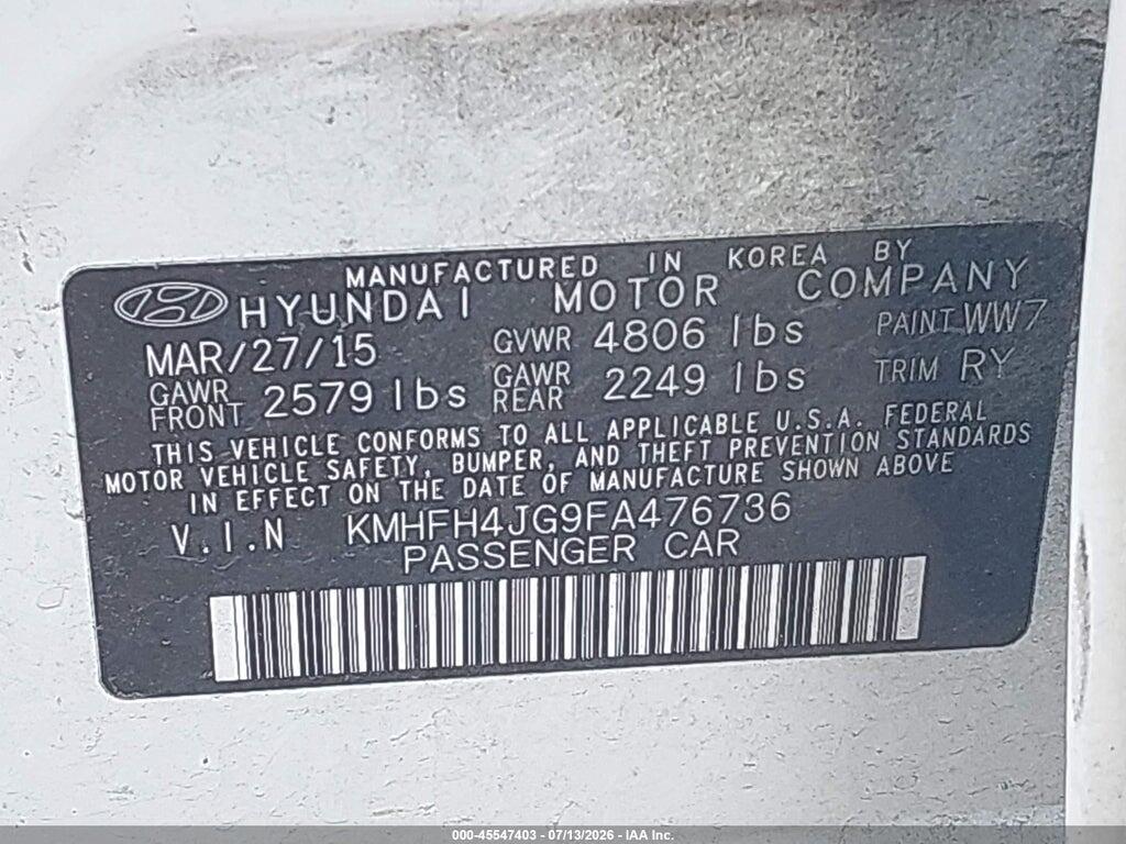 KMHFH4JG9FA476736 2015 HYUNDAI AZERA photo no. 9