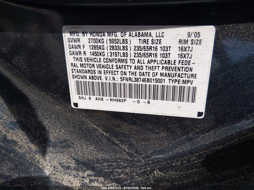 5FNRL38746B015001 2006 HONDA ODYSSEY photo no. 9