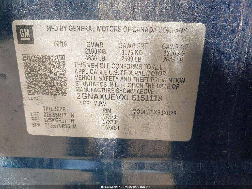 2GNAXUEVXL6151118 2020 CHEVROLET EQUINOX photo no. 9