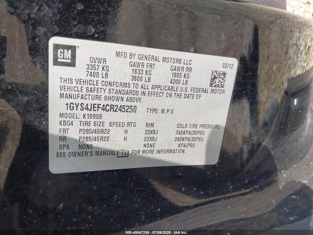 1GYS4JEF4CR245250 2012 CADILLAC ESCALADE ESV photo no. 9