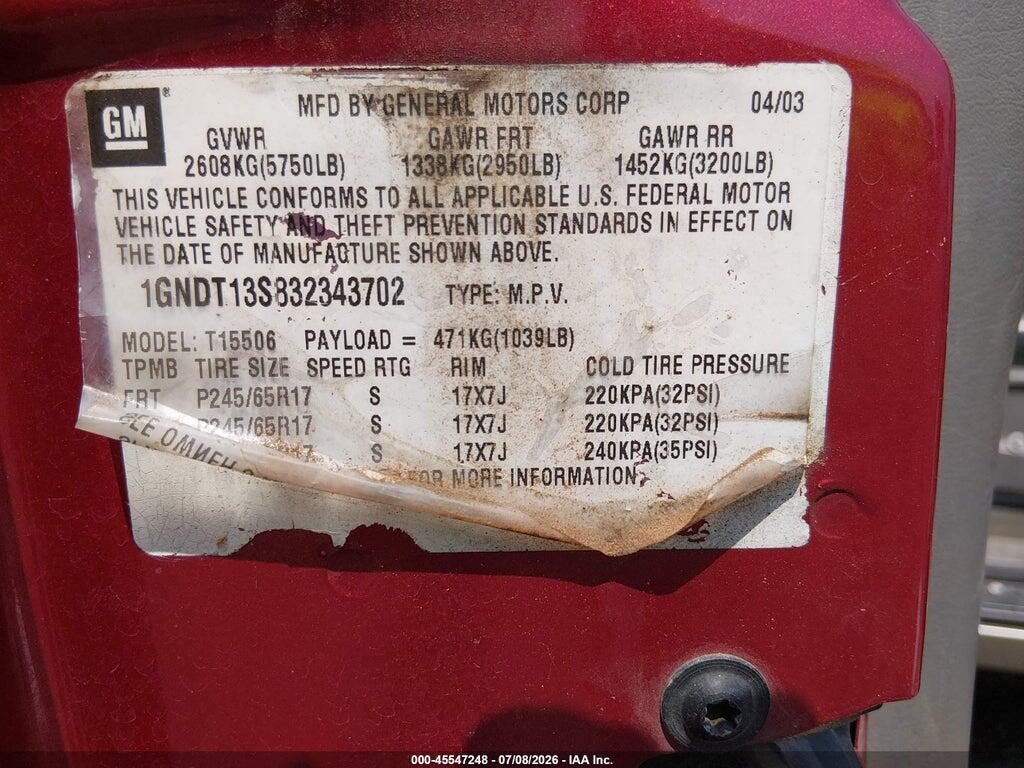 1GNDT13S832343702 2003 CHEVROLET TRAILBLAZER photo no. 9