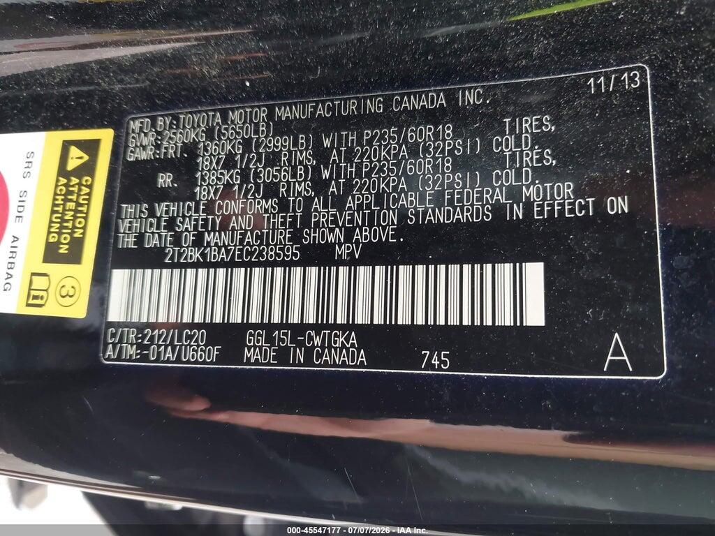2T2BK1BA7EC238595 2014 LEXUS RX 350 photo no. 9