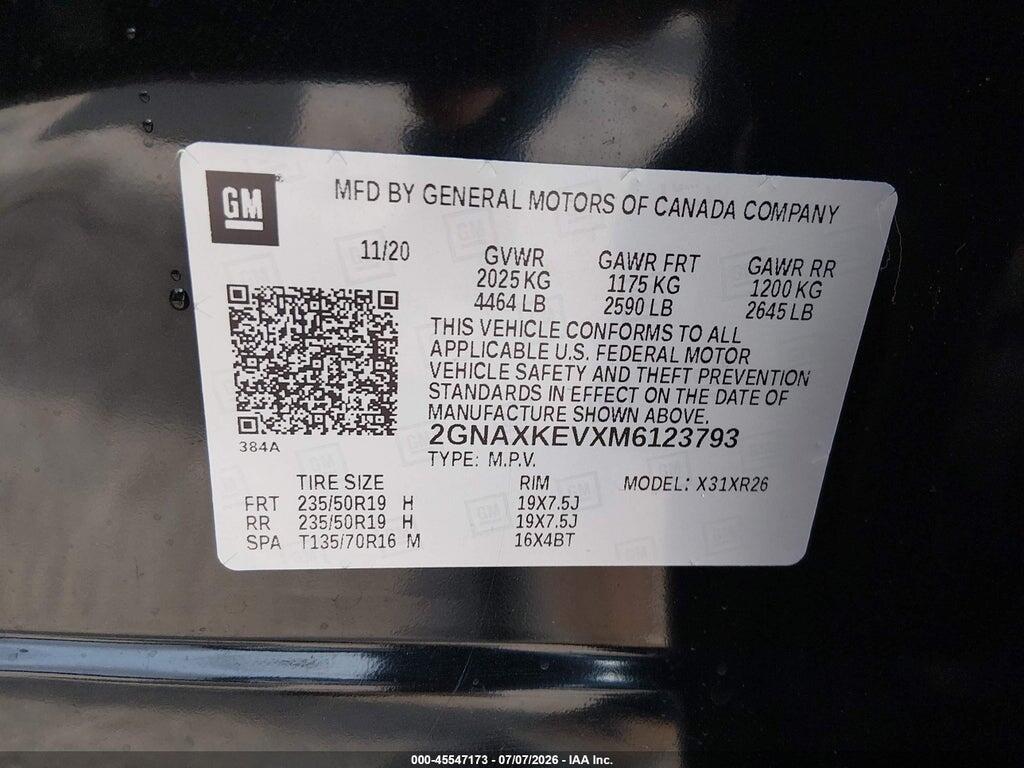 2GNAXKEVXM6123793 2021 CHEVROLET EQUINOX photo no. 9