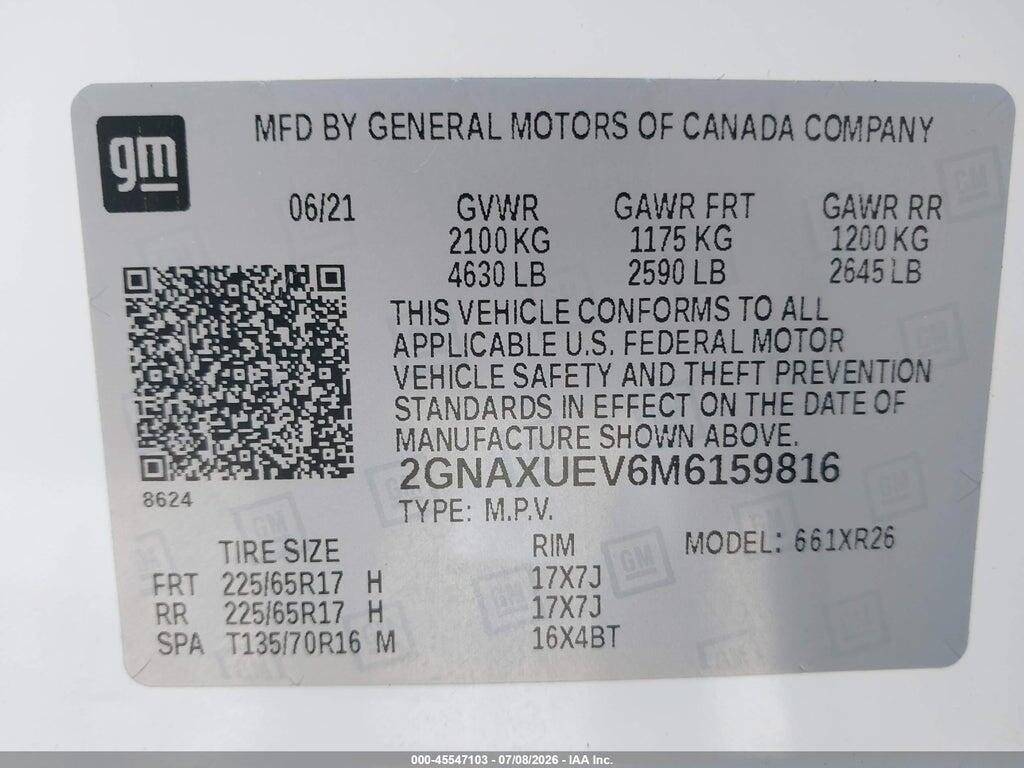 2GNAXUEV6M6159816 2021 CHEVROLET EQUINOX photo no. 9