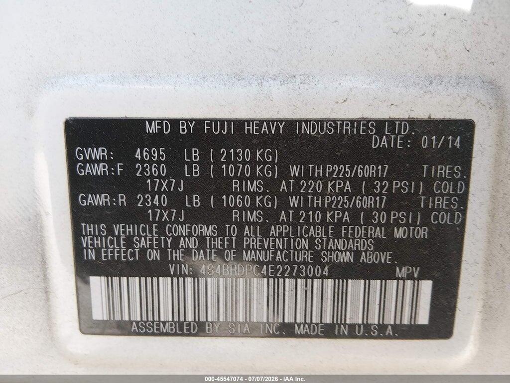4S4BRDPC4E2273004 2014 SUBARU OUTBACK photo no. 9