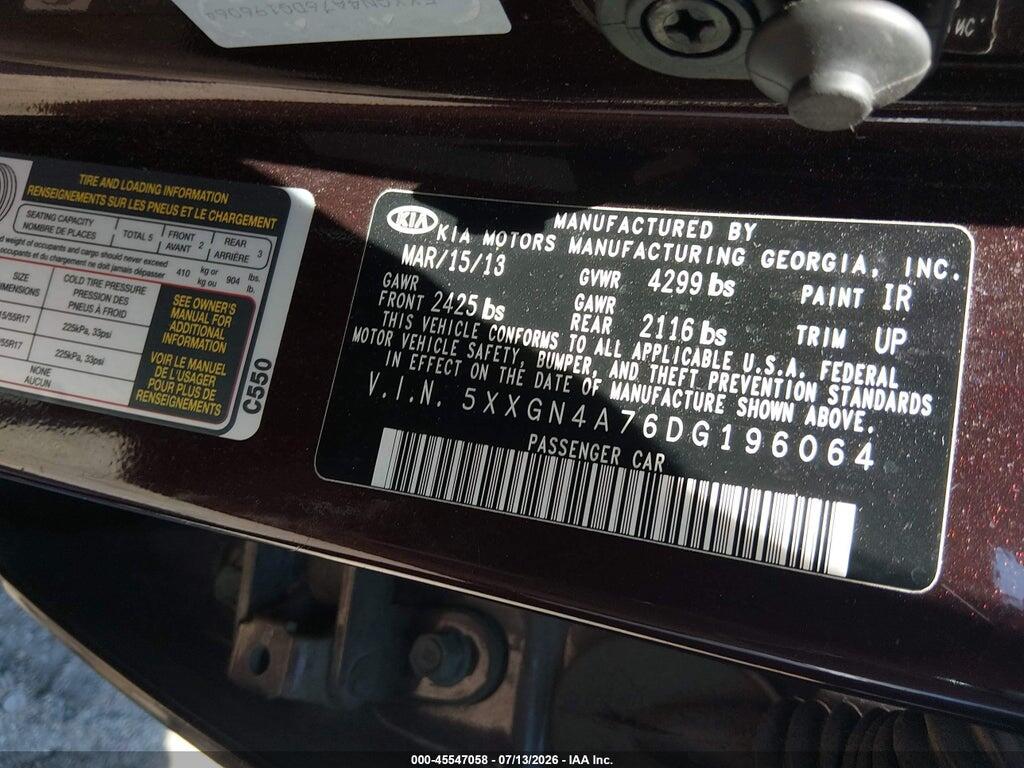 5XXGN4A76DG196064 2013 KIA OPTIMA photo no. 9